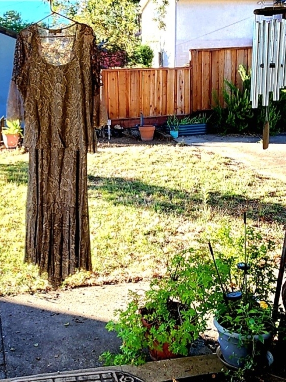 Spencer Alexis Boutique 2-piece Dress\Jacket Brown & Metallic Gold Lace, XL - Picture 2 of 16